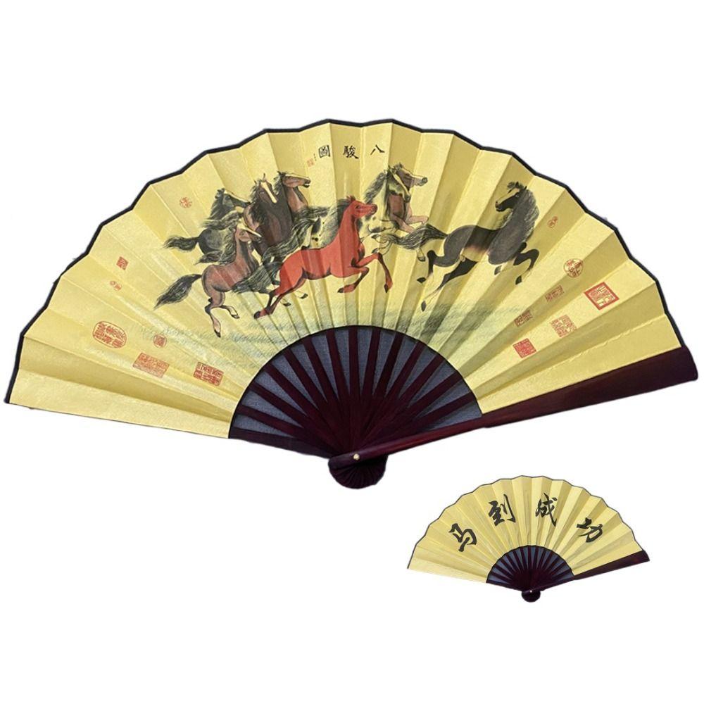 Бамбуковая ручка Веер Ручной веер Китайский ретро-стиль Бамбуковый веер Прочный Складной веер Для лета Ежедневного использования Танцев