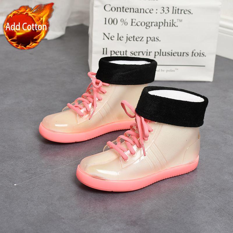 FleeceLined Women's Non Slip Warm Rain Boots Short Shaft Waterproof Flat Sole Fashionable Autumn Winter Outdoor Shoes for Women