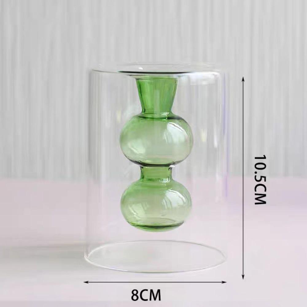 Minimalism Double-layer Flower Vase Creative Aromatherapy Diffuser Bottle Colored Glass Vase Gift