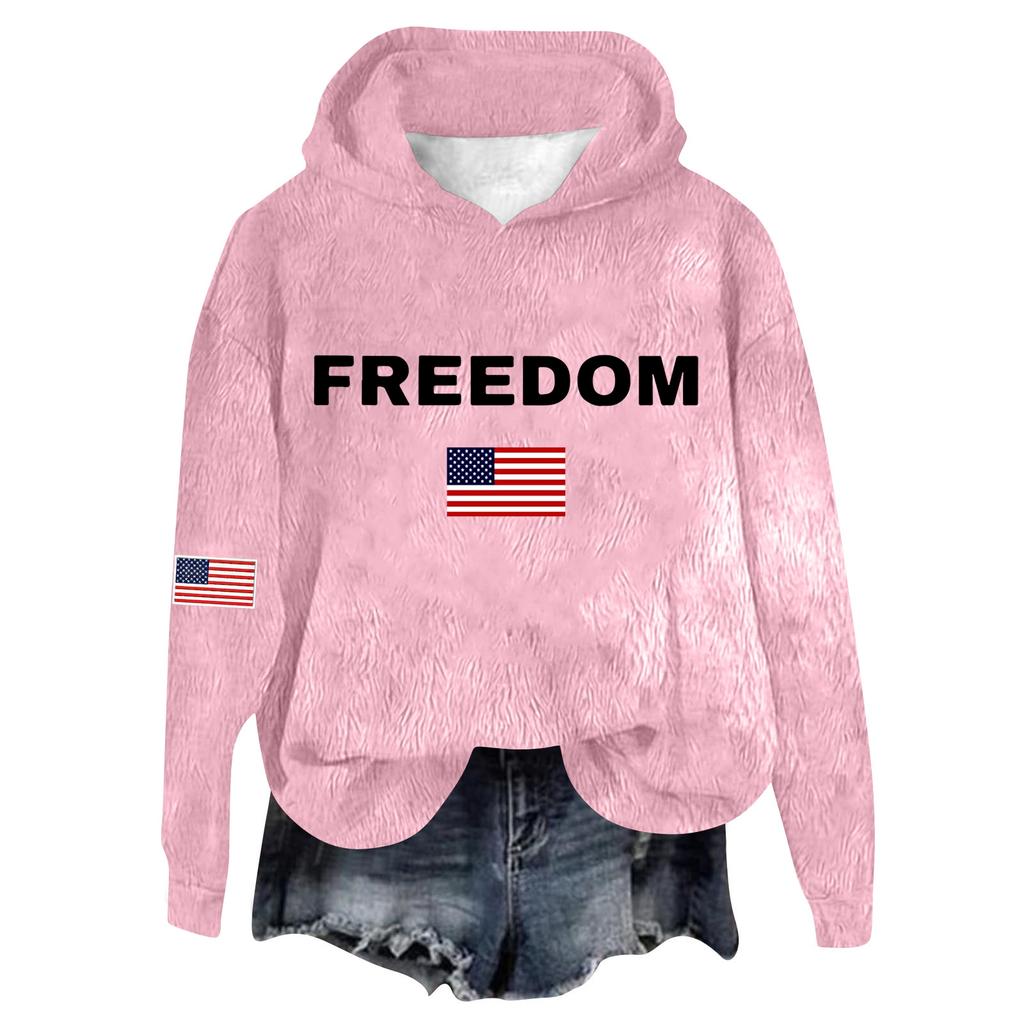 Women's Hooded Long Sleeve Printed Flannel Top Hooded Sweatshirt