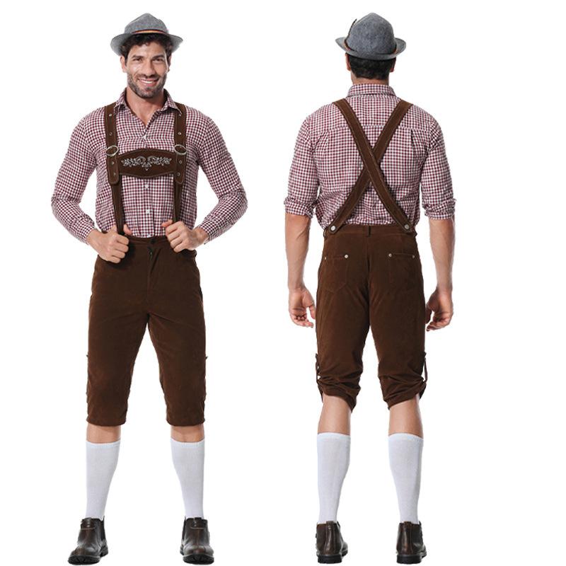 Halloween Traditional Costume Plaid Shirt Suspender Suit Adult Party Suit