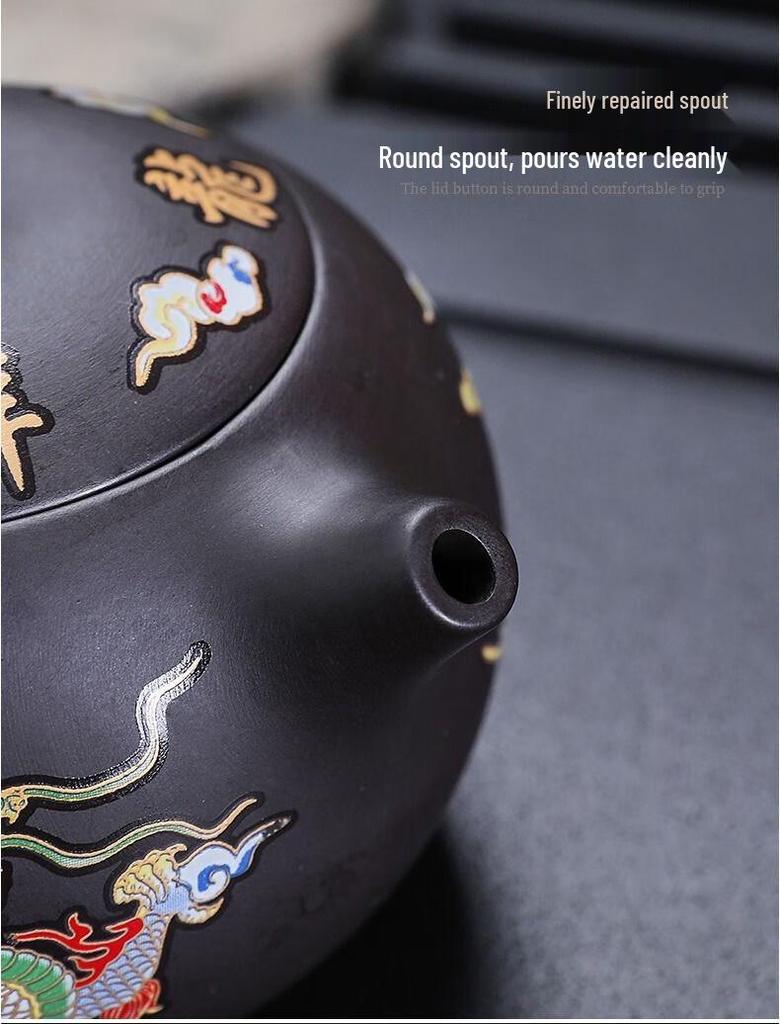 Термочувствительный меняющий цвет чайник из цзыша с изображением Дракона и Феникса и носиком в виде птицы, издающим звук