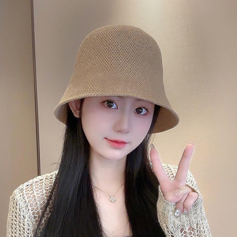 Соломенная шляпа-ведро с темпераментом, женская, однотонная, универсальная, закрывающая лицо, солнцезащитная шляпа для путешествий весной и летом, защита от УФ-лучей, шляпа-ведро