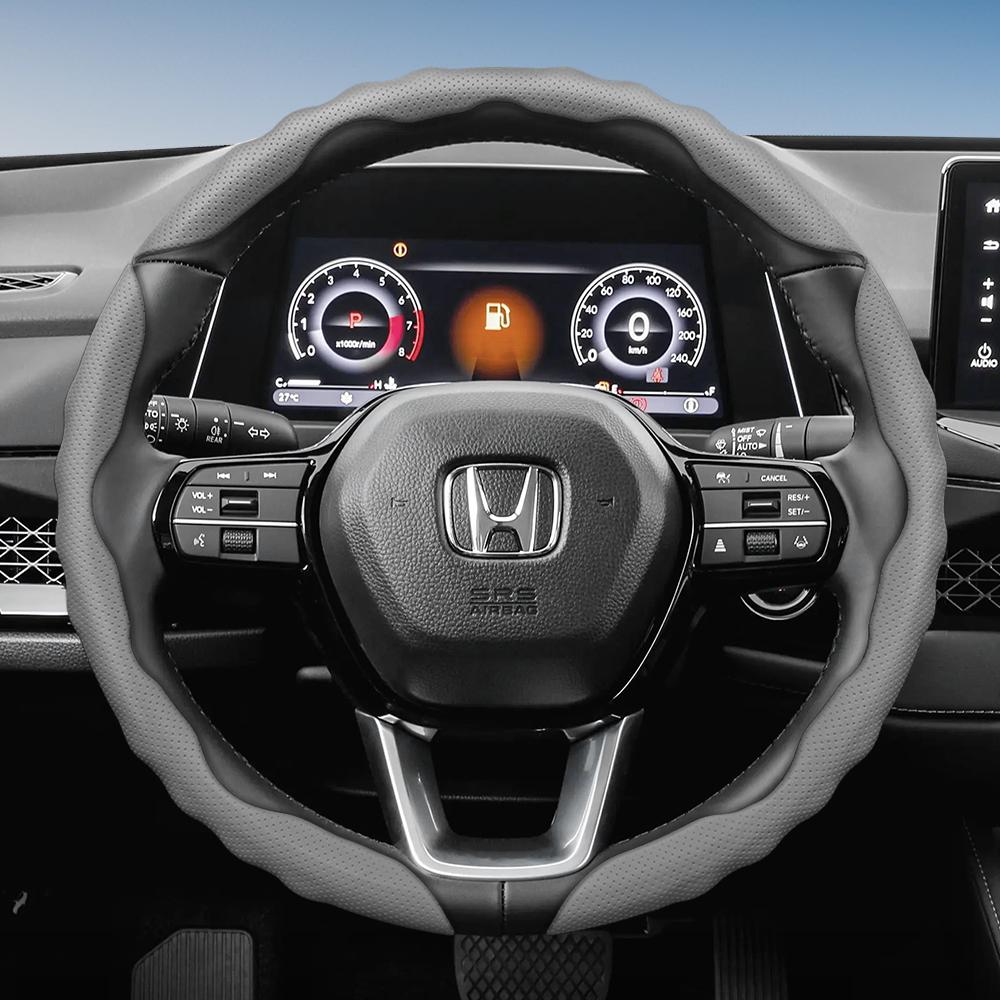 ZAG1 Steering Wheel Cover Suitable for Honda, Wave-Shaped Sporty Design, Breathable Leather, Segmented Design, Non-Slip, Sweat-Absorbent Protective C