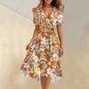 Women's Summer Fashion V-Neck Flared Dress Short Sleeve Floral Dresses