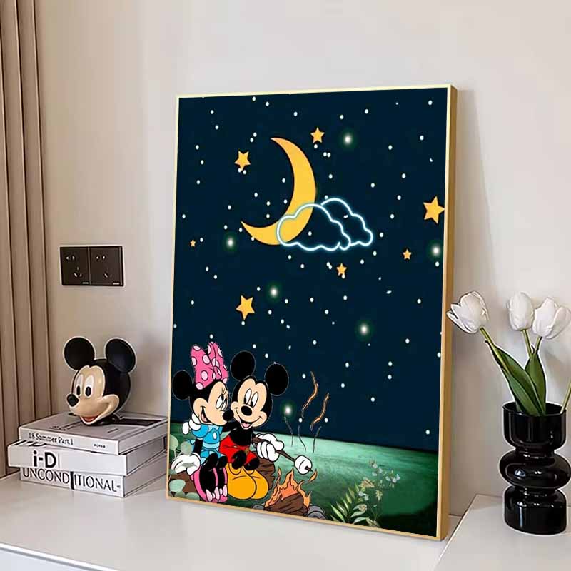 Disney Мультяшная Алмазная Живопись Микки и Минни Лунный Костер Кемпинг Исцеляющая Иллюстрация 5D DIY Арт Набор для Вышивания Крестиком Мозаика Вышивка Домашний Декор Подарок