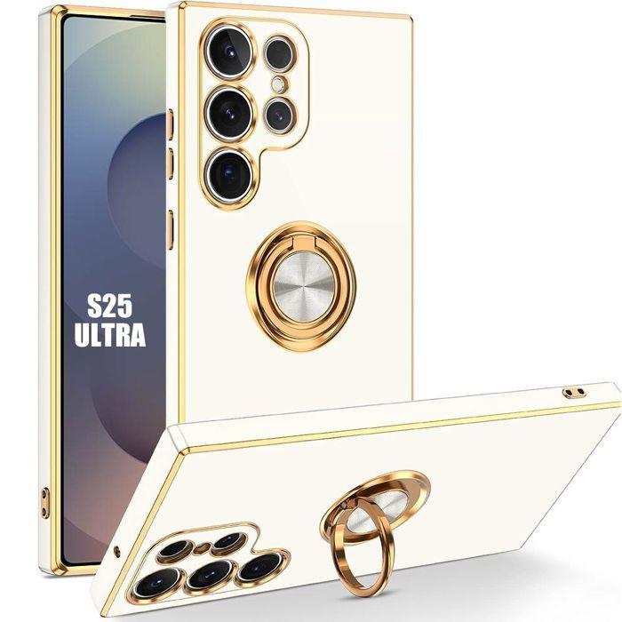 Case for Samsung Galaxy S25 Ultra - Silicone Protection with Rotating Ring - White