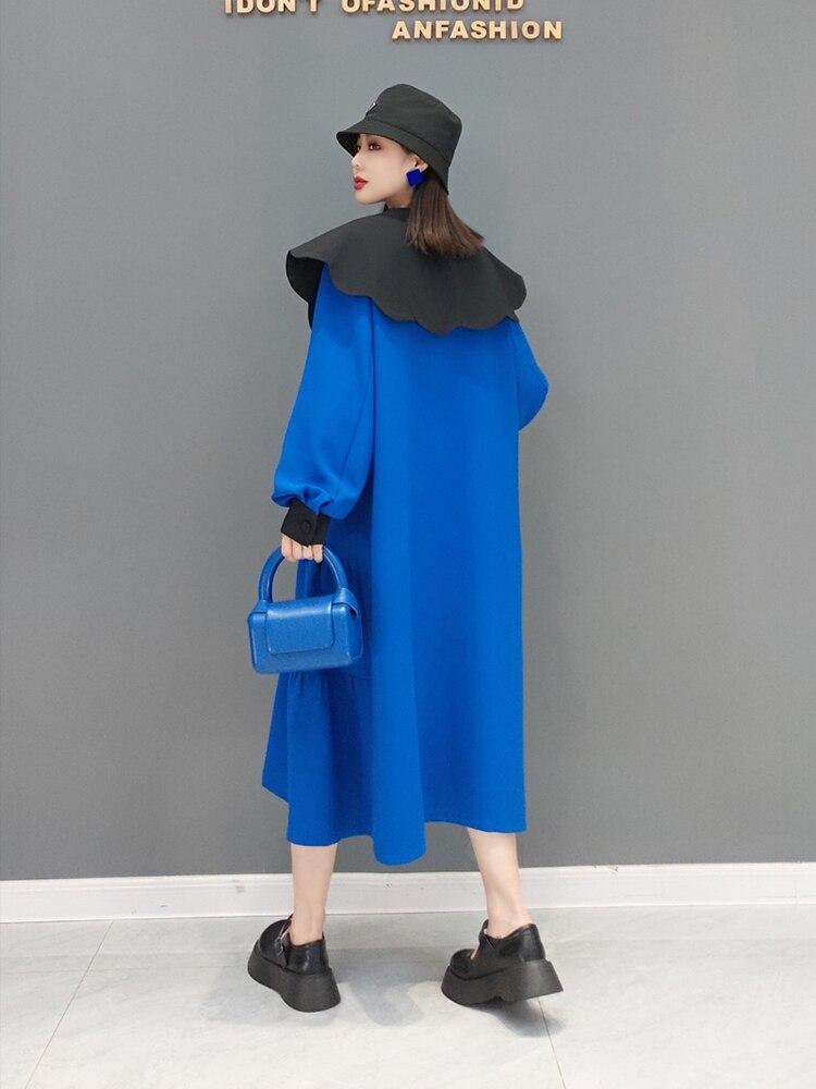 Xitao Fashion Contrast Color Patchwork Ruffled Collar Double Breasted Dress ZY7775