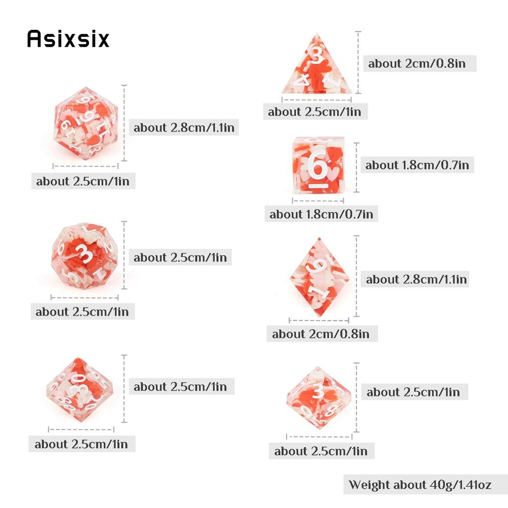 7 Pcs Red Loving Heart Resin White Number Sharp Dice Polyhedral Dice Suitable for Role-Playing RPG Board Game