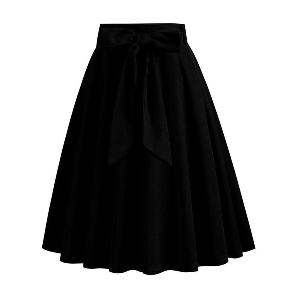 Women's Fashionable All-match Solid Color Skirt With Natural Color Belt Waist And Wide Swing Skirt