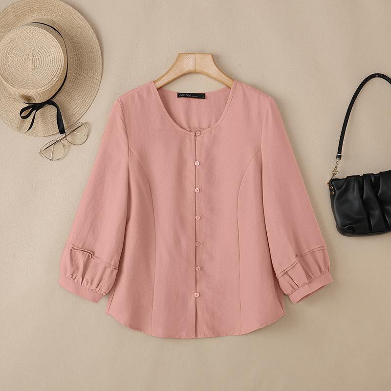 ZANZEA Женская повседневная однотонная блузка с круглым вырезом и рукавом 3/4