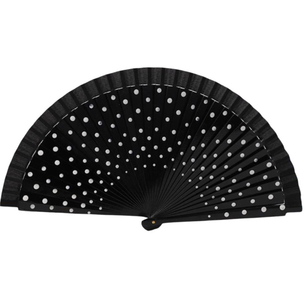 Portable Dots Pattern Flamenco Spanish Folding Fan Vintage Wood Handle Hand Fan Colorful Dancing Fan Filming Props
