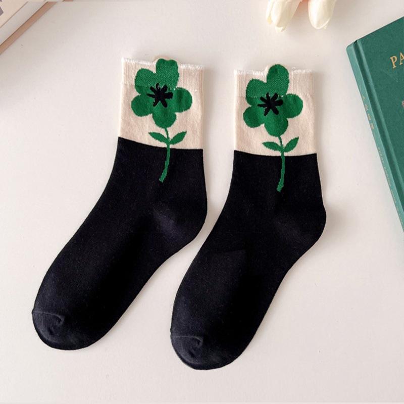 Носки Tide Tulip Pure Middle Flower Tube INS Flowers Korea Cotton Socks Jewelry
