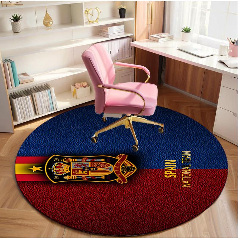1PC round rug Spain FC Crest Printed Round Area Rug ,Rug For Home Office, Round Chair Rug, Decorative Carpet Fan gifts Christmas gift