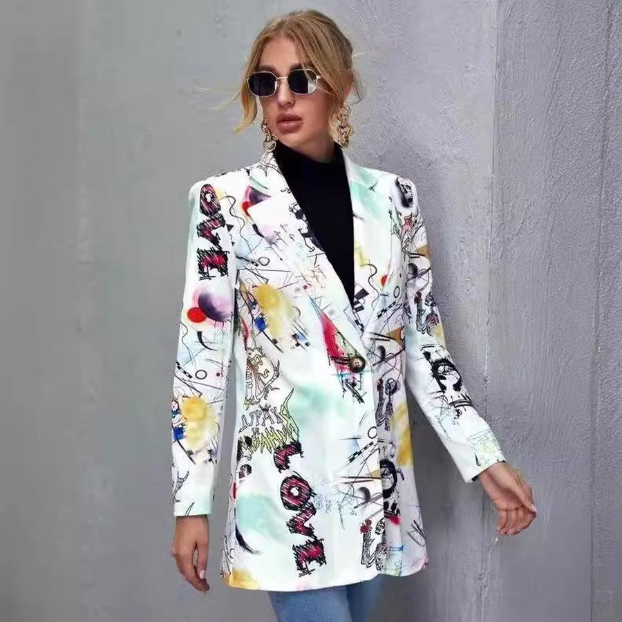 Женское весенне-осеннее модное пальто с принтом, повседневный длинный пиджак для миниатюрных