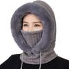 Women Winter Hat with Integrated Scarf Thick Warm Faux Fur Knitted Windproof High Elasticity Full Protection Outdoor Travel Cold Weather Cap