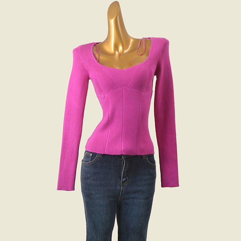 Water Drop Collar Threaded Undershirt Fashion Wind Slim Looking Long Sleeve Inner Wear Sexy Top Foreign Trade Original Order Knitwear