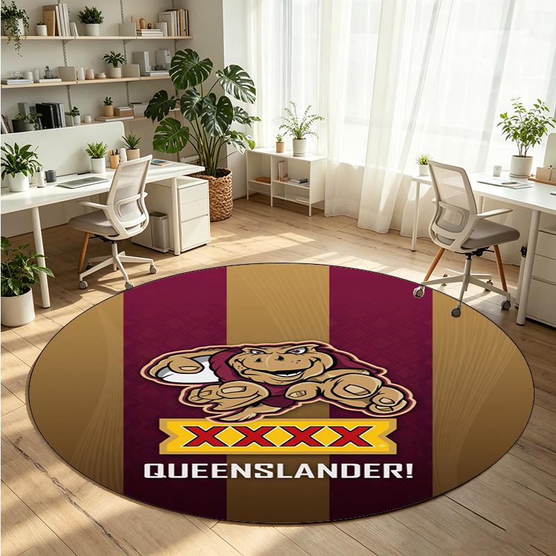 Queensland Maroons Printed Round Crystal Velvet Rug Soft Non Slip Floor Carpet For Bedroom Holiday Gift