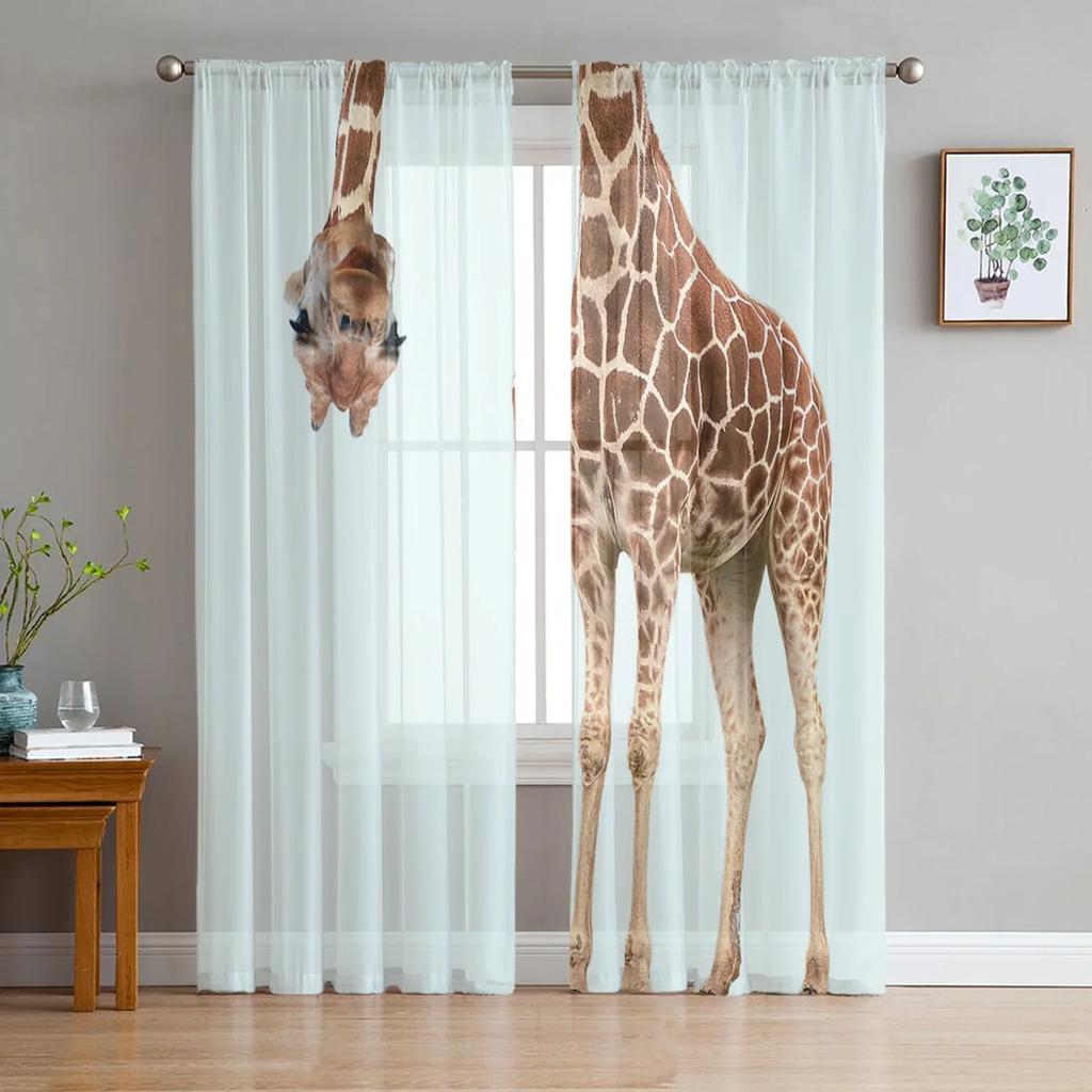 Animal Giraffe Probe Window Treatment Tulle Modern Sheer Curtains for Kitchen Living Room the Bedroom Curtains Decoration