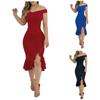 Женское сексуальное однотонное платье миди с открытыми плечами и открытой спиной с разрезом на молнии сзади, праздничное платье, коктейльные платья