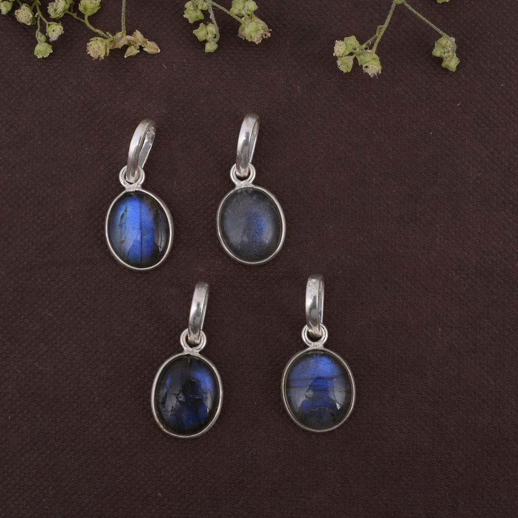 Подвеска из лабрадорита из стерлингового серебра 925 пробы без цепных украшений Круглый кабошон для женщин или девочек - 5,76 г