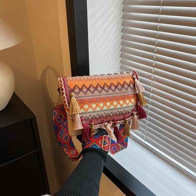 Сумка через плечо в этническом стиле Niche Tassel Bucket Bag Универсальная и модная маленькая квадратная сумка для женщин