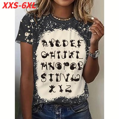 Плюс Размер Модная женская футболка Летние футболки с коротким рукавом Aniaml Pattern Повседневный свитер с круглым вырезом Женская свободная одежда