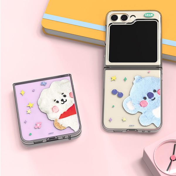 BT21 Чехол Fluffy Galaxy Z Flip 5 Прозрачный чехол Z Flip 5