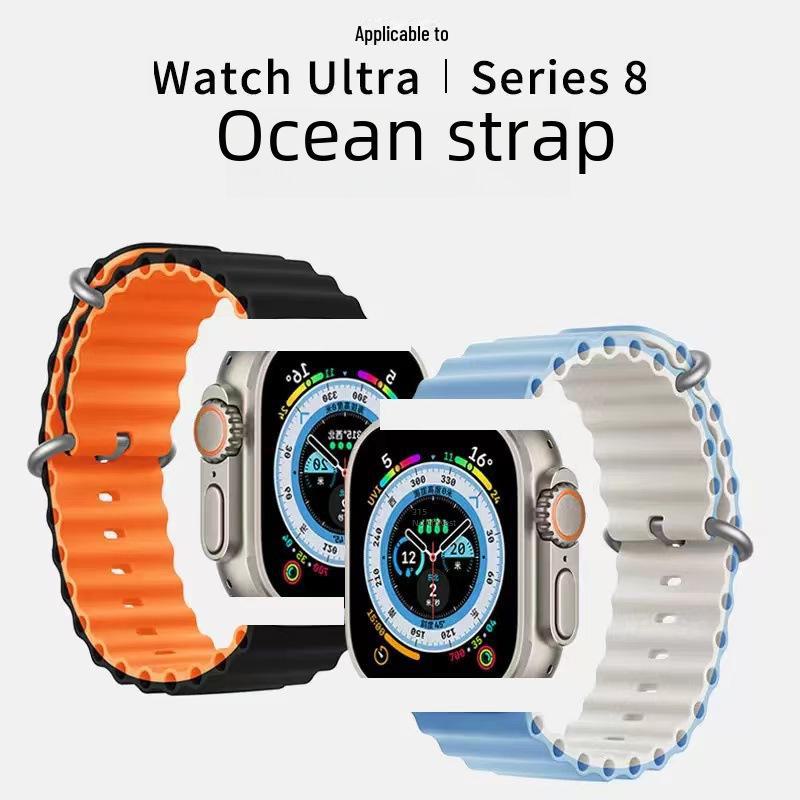 Ремешок для часов Apple Marine: Двухцветный силиконовый ремешок для Apple Watch 8/7/SE/Ultra — идеально подходит для занятий спортом
