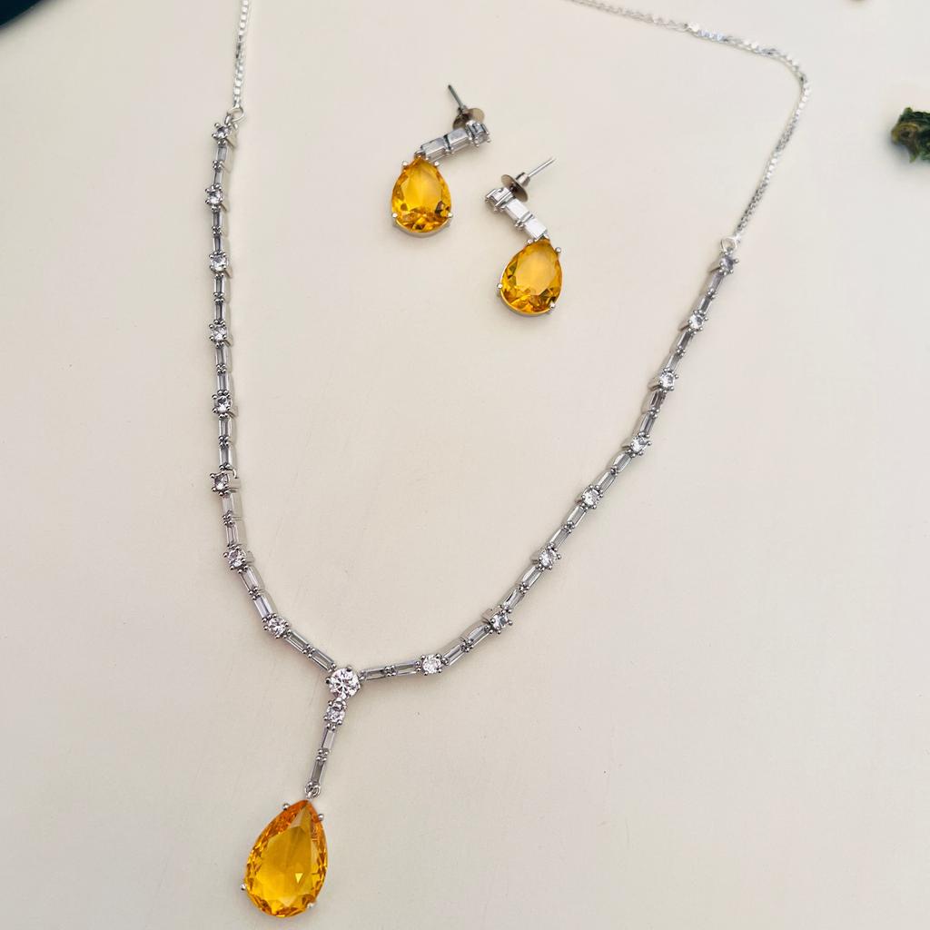 Silver Plated Diamond Round Necklace Set Diamond Necklace Set for Women