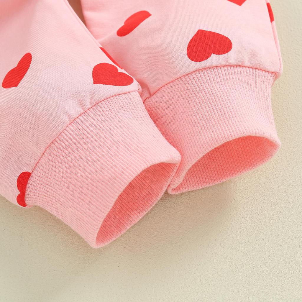 Toddler Girls Valentine's Day Sets Long Sleeve Heart Print Sweatshirt Drawstring Pants Headband Sets