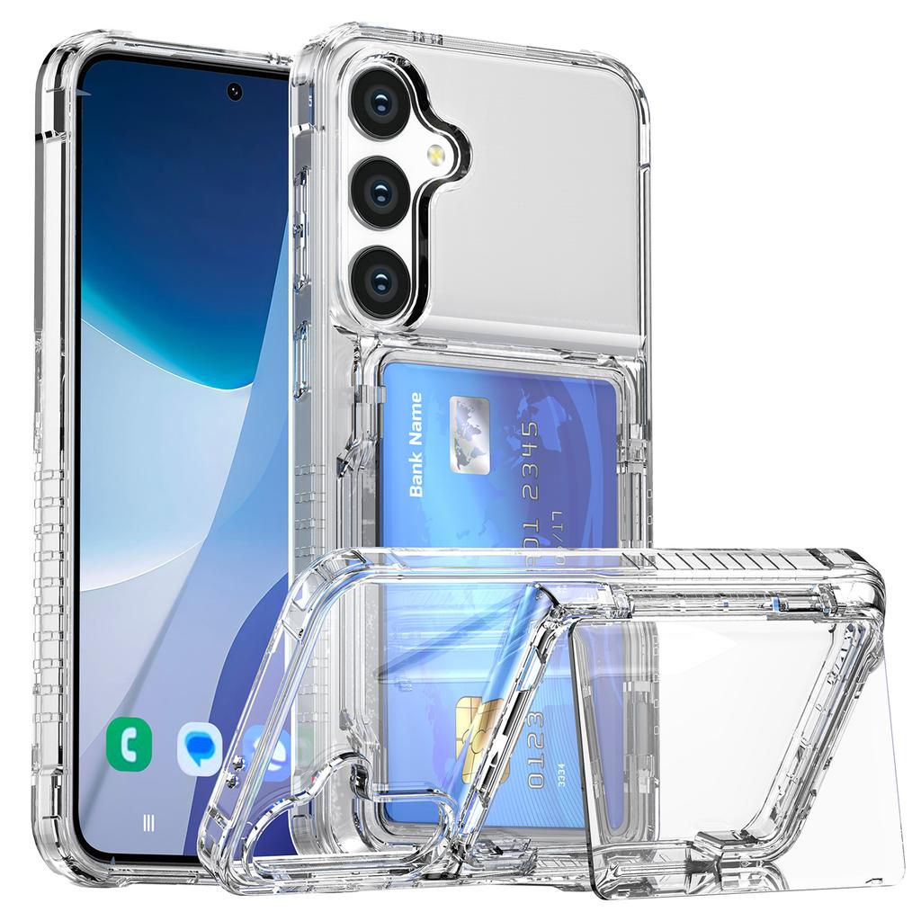 Для Samsung Galaxy S25 Прозрачный чехол PC+TPU Чехол для телефона Держатель для карт Подставка