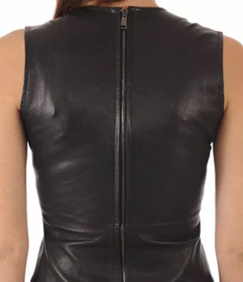 Наряд для вечеринки, изготовленный вручную из кожи ягненка, черный стильный повседневный топ без рукавов для женщин