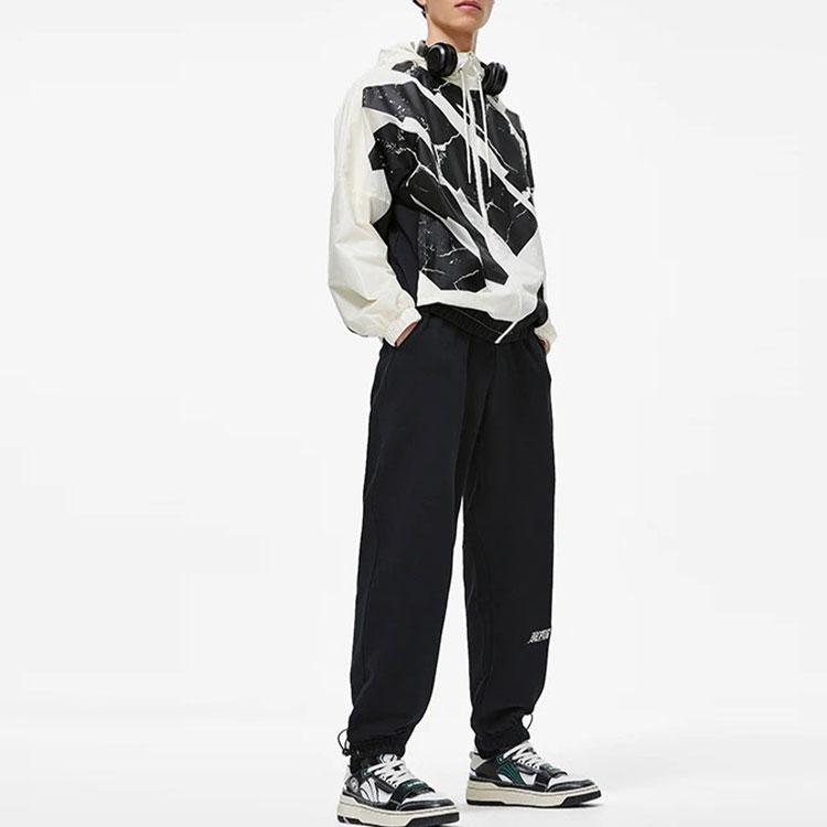 Li-Ning Толстовка на молнии с полосатым принтом Anti-Series и свободной мужской курткой с длинными рукавами, черная AFDT059-4