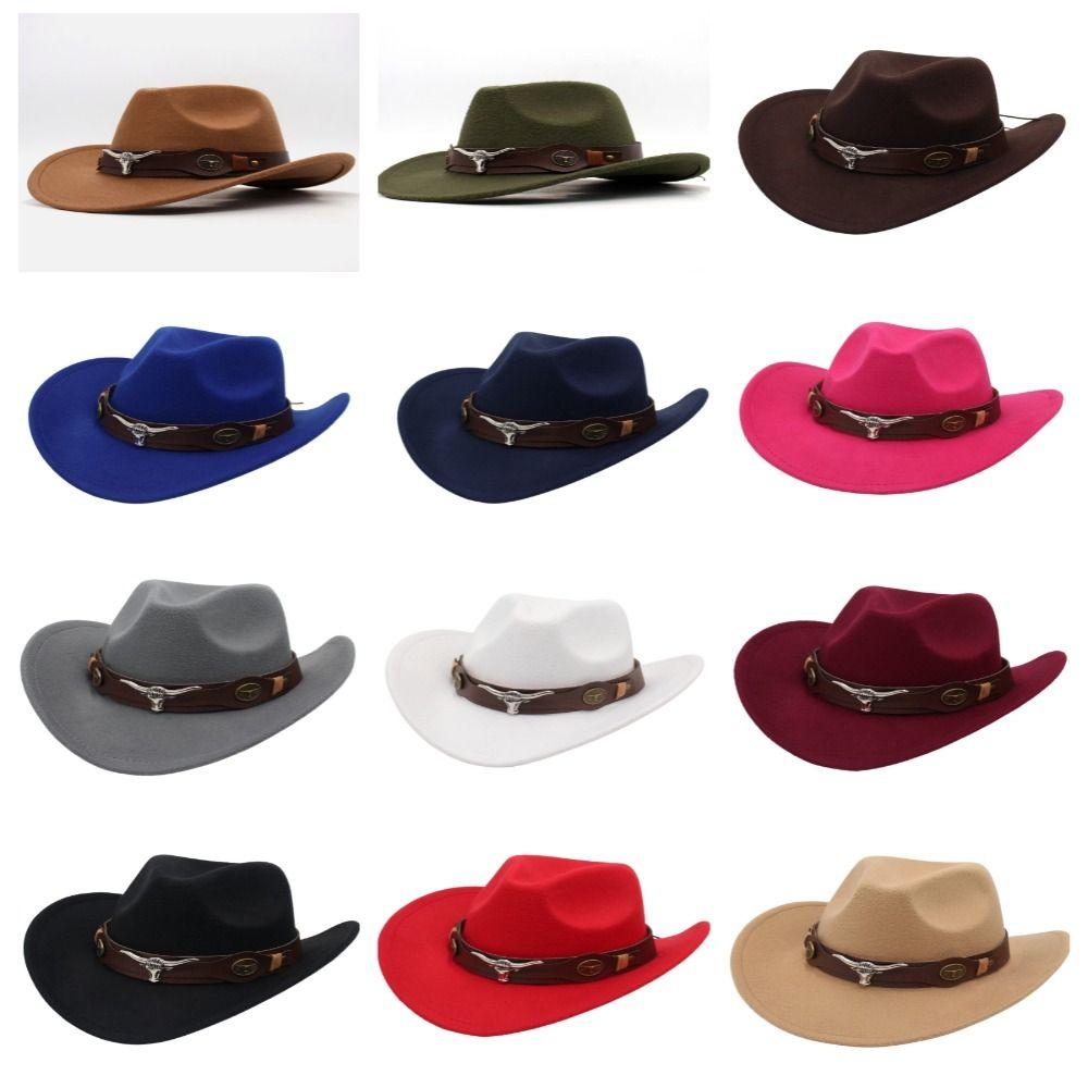 Solid Color Cowgirl Jazz Hat Woolen Party Cosplay Hat Vintage Western Cowboy Hat  Cycling Caps