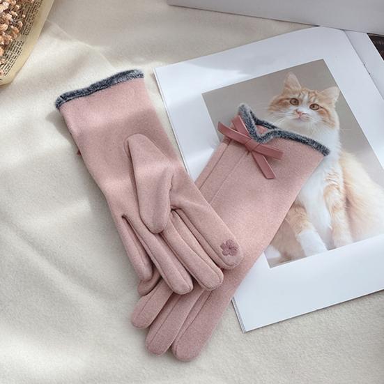 Women Winter Touchscreen Gloves Warm Gloves with Fuzzy Cuffs Bows Thickened Thermal Gloves for Driving Texting Commuting