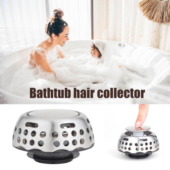 Пробка для слива ванны, улавливатель волос, универсальная, нержавеющая сталь, 2-в-1, нажимная, для ванной комнаты, душа