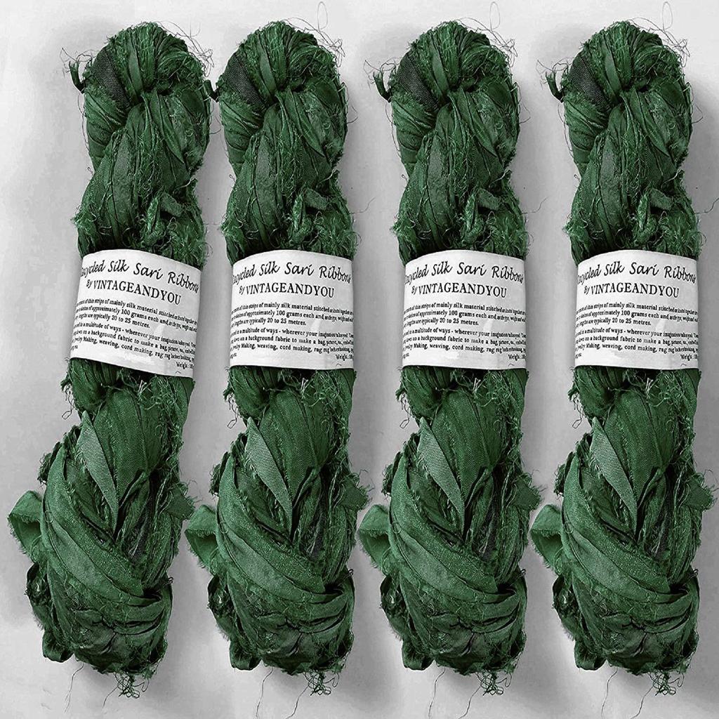 100g Recycled Sari Silk Ribbon Yarn, Jewelry Making Trim - Blue Mix