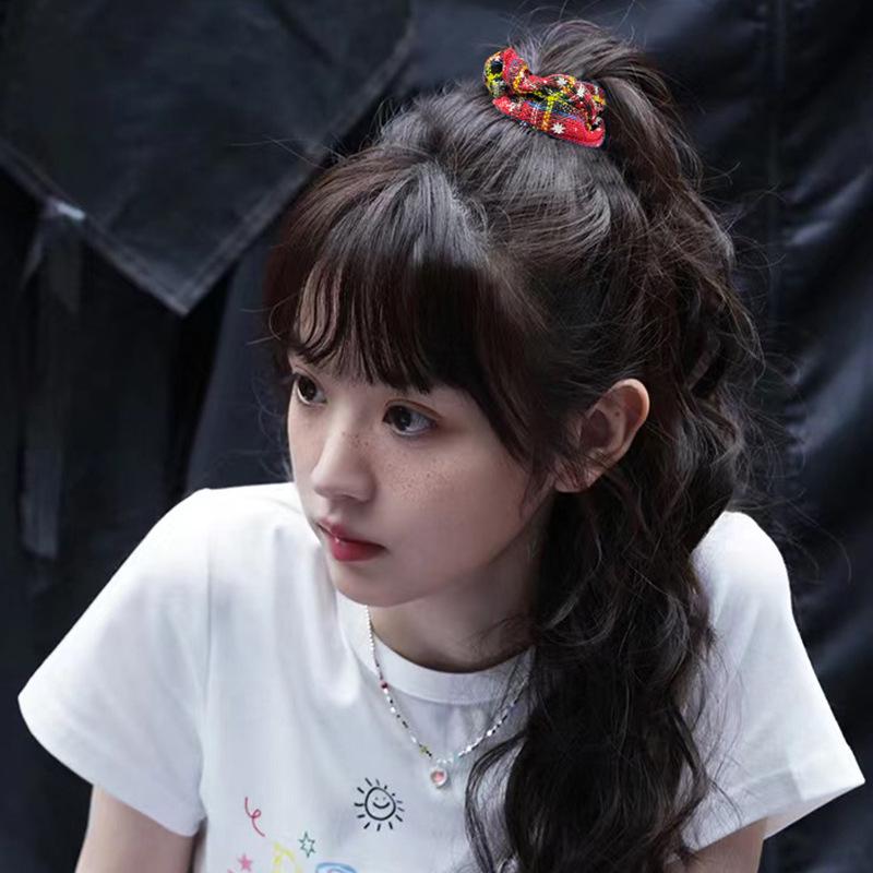 Christmas Red Plaid Snowflake Hair Tie for Women - Durable Elastic Bun Accessory