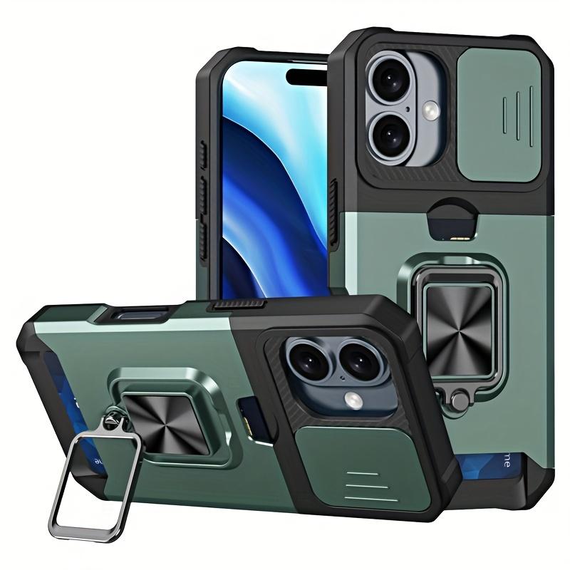 Ударопрочный тяжелый жесткий чехол с металлической подставкой и слотом для карт для iPhone 16 Pro Max 15 Pro Max 14 Pro Max