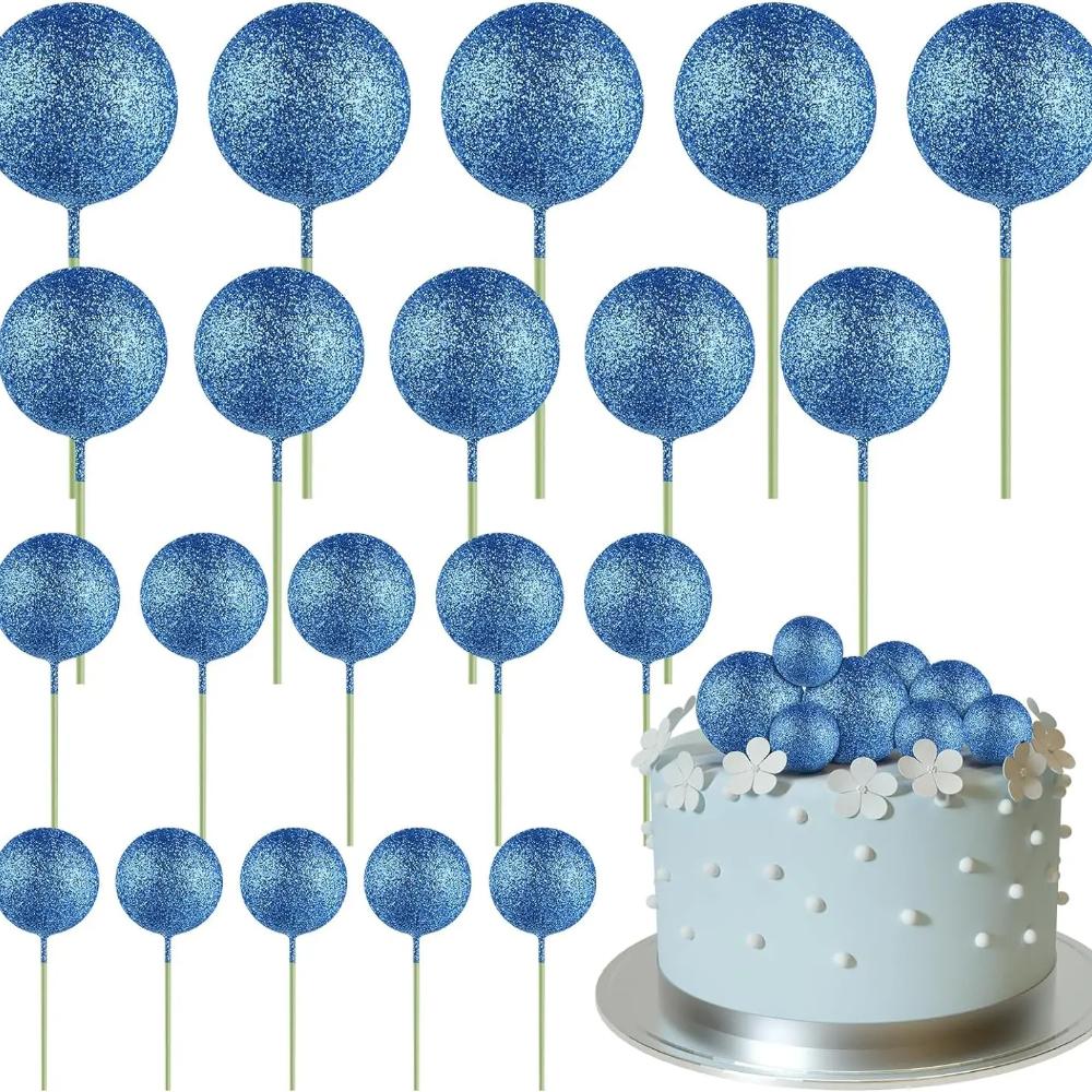 20 Pcs Mini Balloon Cake Topper Decorations with Gold Balls On Sticks - Cake Picks for Birthday, Wedding, and Party Decorations