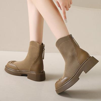 Женские вязаные ботинки-носки на платформе, новые ботильоны «Челси», женские новые осенние туфли на молнии, модные ботильоны для женщин, размер 35-40