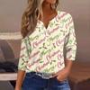 Women's T Shirt Tee Christmas Print Button 3/4 Sleeve Daily Weekend Fashion Basic V Neck Regular Top