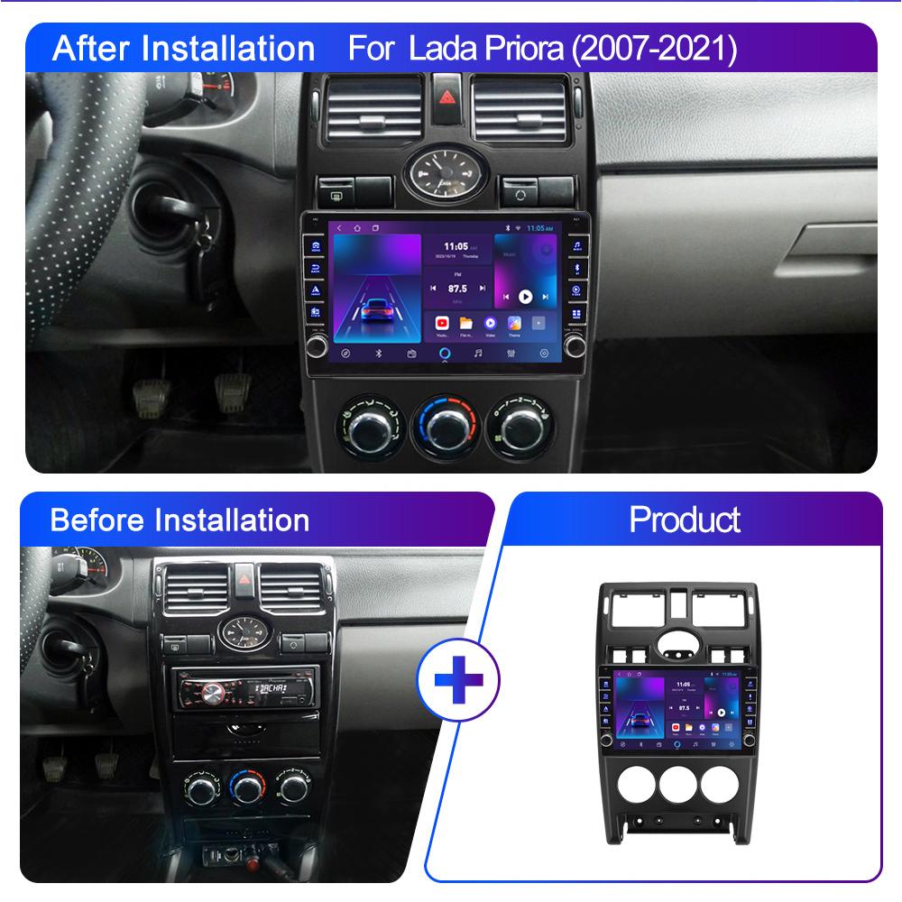 icreative 2 Din автомобильный радиоприемник мультимедийный видеоплеер для LADA Priora 2007-2021 с кнопочной ручкой Android GPS-навигация Carplay 2 + 32 ГБ