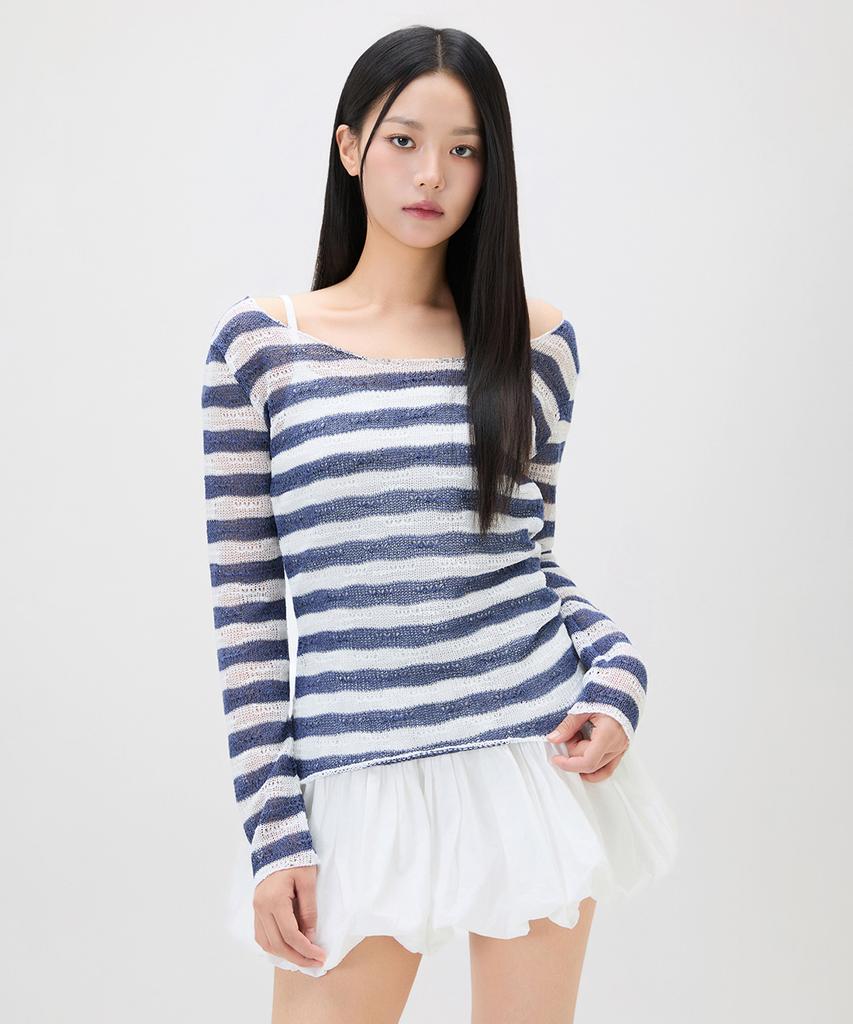 MIXXO Boat Neck Striped Knit_Miwkag50Ms