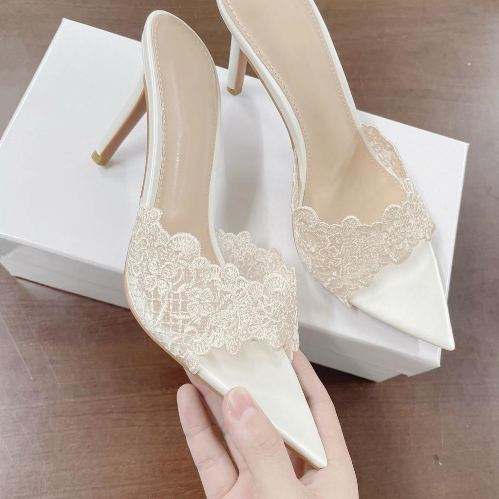 Pointed Banquet High Heels Women's Spring 2025 New Embroidered Stiletto Shoes Champagne Gold Embroidered High Heels Cool Slippers