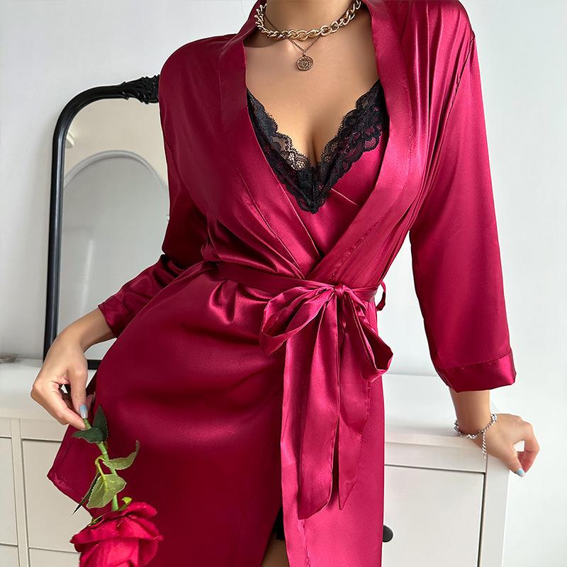 European & American Sexy Sling Nightdress and Robe Set for Women