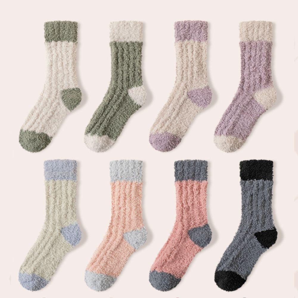 3Pairs Sleeping Coral Fleece Socks Winter Mid Tube Socks Women Solid Color Floor Plush Socks Autumn