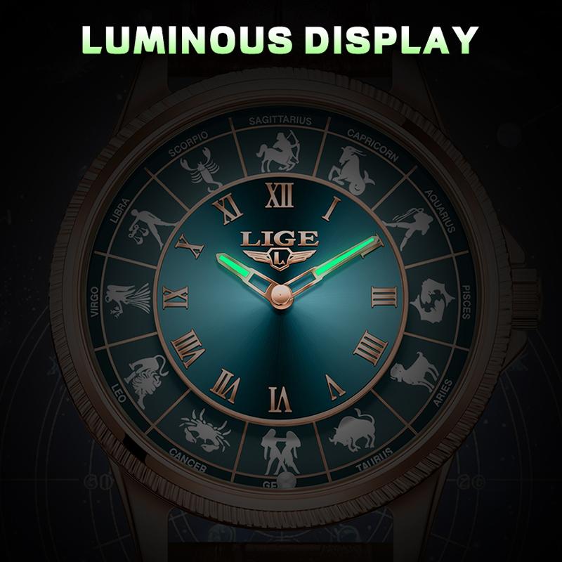 LIGE Fashion Watches Men Constellation Luxury Quartz Wristwatch 30M Waterproof Luminous Creative Gifts For Mens Watch Reloj
