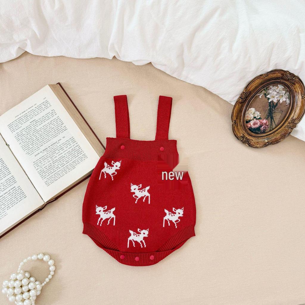 Комплект вязаного жаккардового ромпера и кардигана с оленями для младенцев, для мальчиков и девочек - Осень/Зима